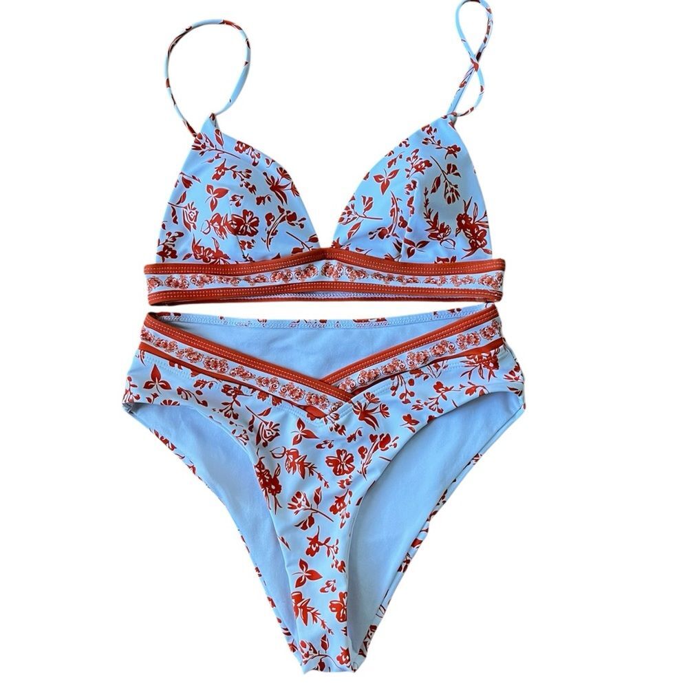 Orange and White Swimsuit with Cutout Design